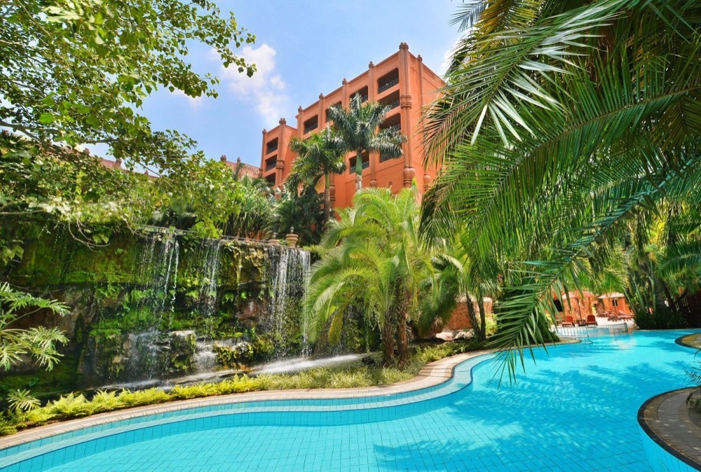 Hotel pool and gardens in Kampala